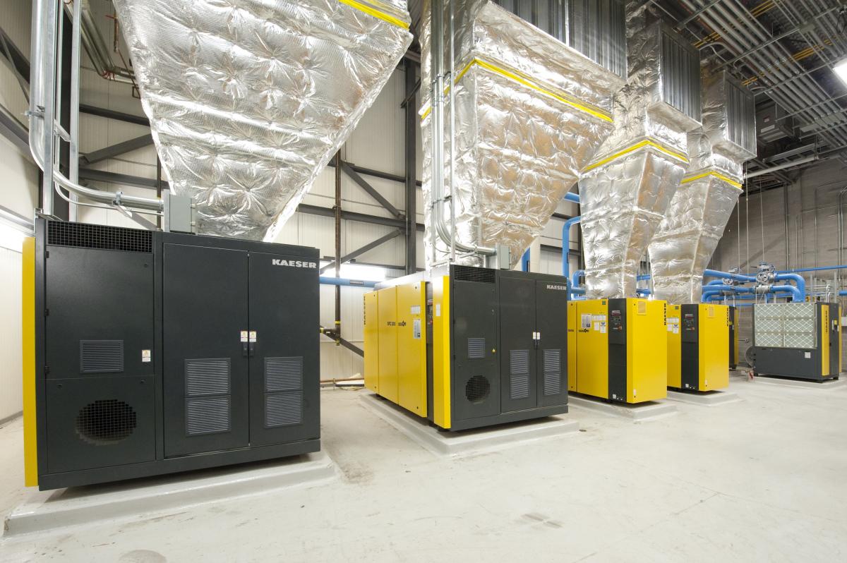 The new system uses four rotary screw compressors and two booster compressors.